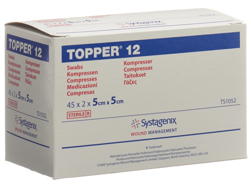 TOPPER 12 compresses NW 5 x 5cm stériles 45 sachets 2 pièces